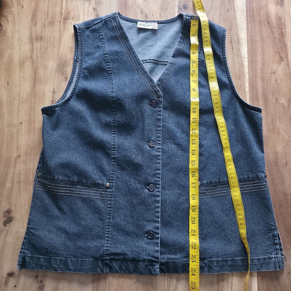 Tellement Vous Dark Wash Denim Vest – Chic Vintage Aesthetic,size L - Picture 15 of 16